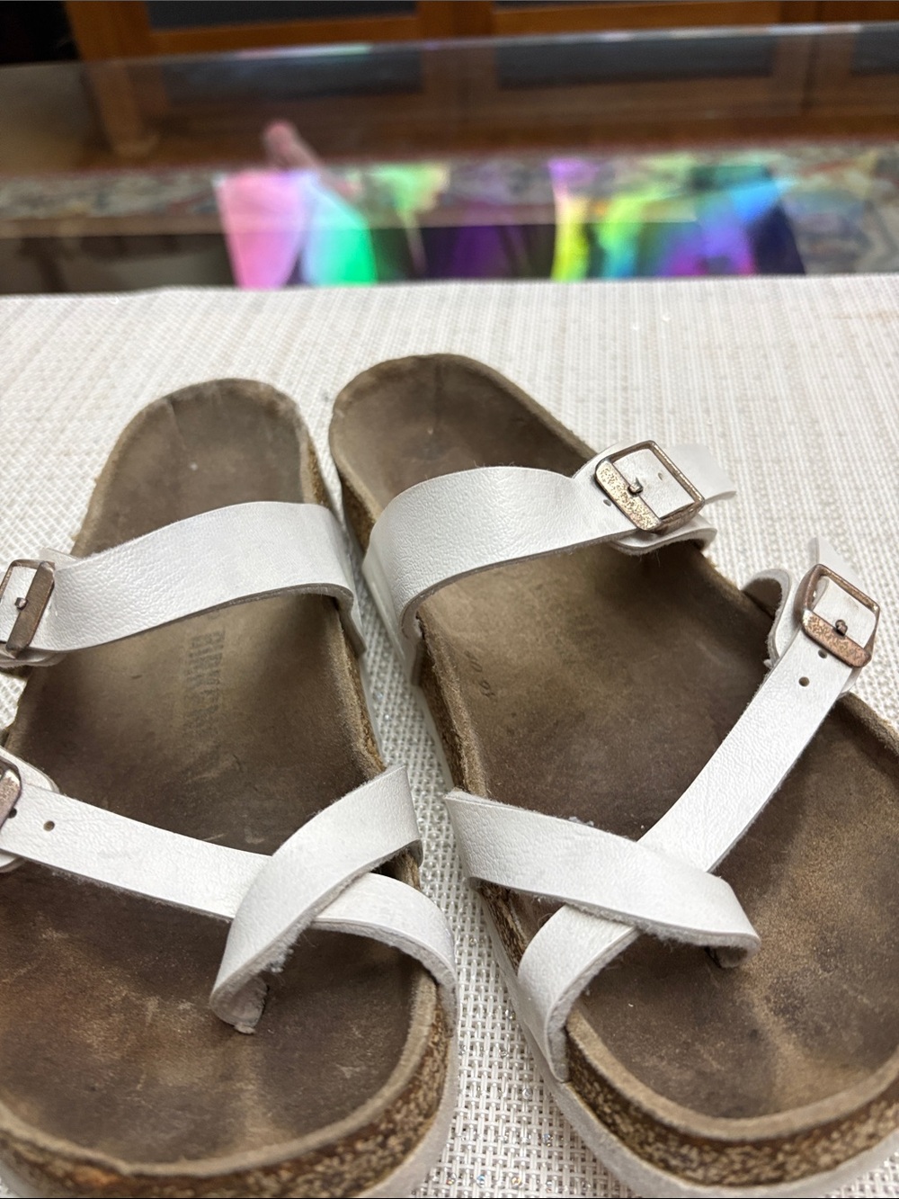 Birkenstock White Leather Strap Cork Footbed Sandals